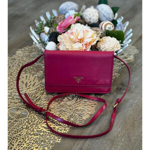 Authentic Prada Peony Pink Saffiano Wallet on Chain WOC Crossbody